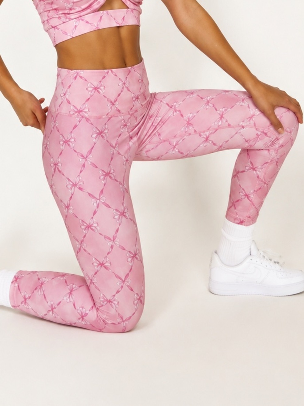 LoveShackFancy x BeachRiot Pink Bow-Chain Print Leggings Size M Activewear Yoga